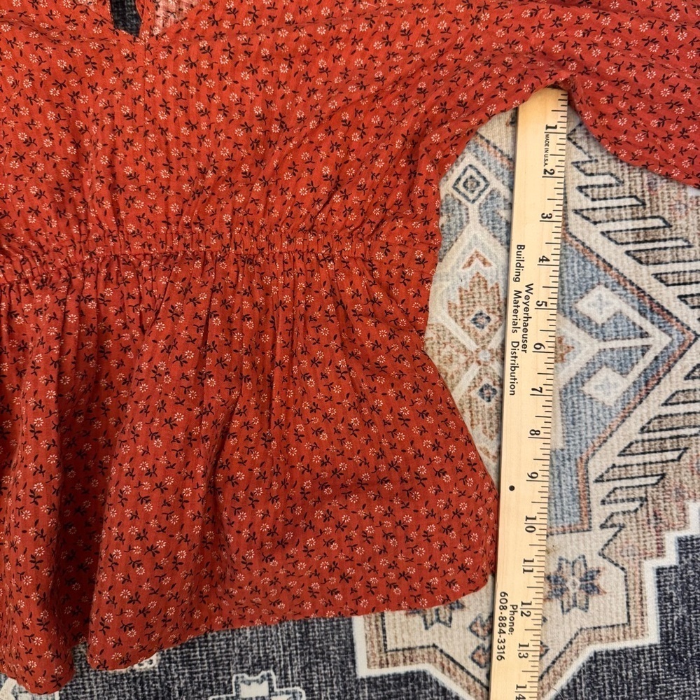 Madewell Tie-Back Peplum Top in Campden Daisies Orange 100% Cotton Size XS - Picture 14 of 16